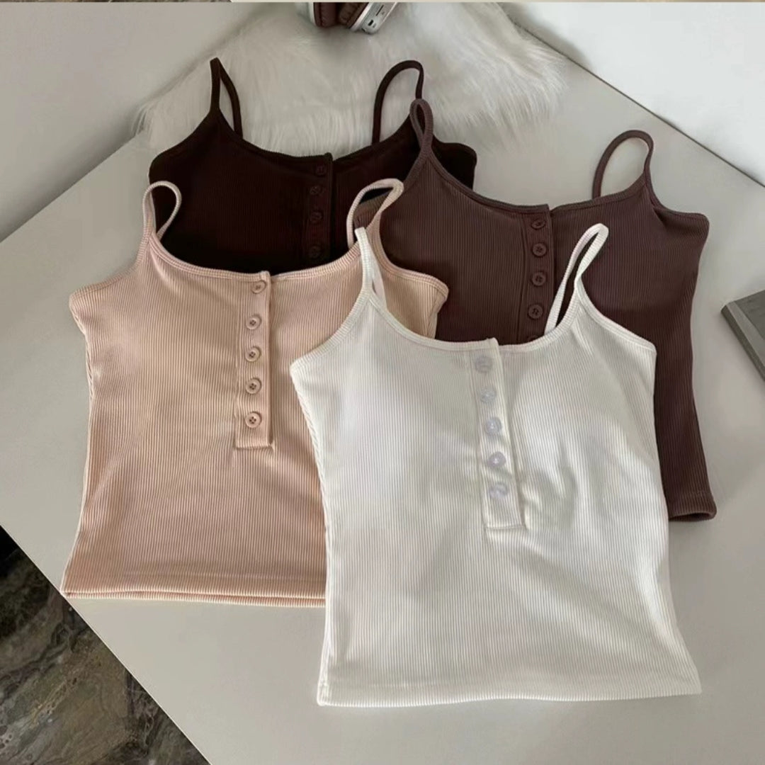 Casual Button-Up Built-In Bra Camisole